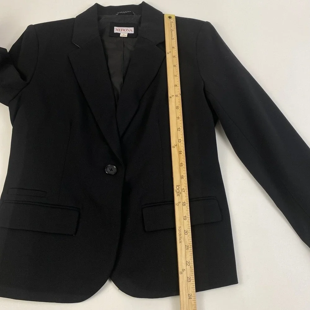 Merona Blazer‎ Women 8 Black One Button Professional Suit Jacket RN17730